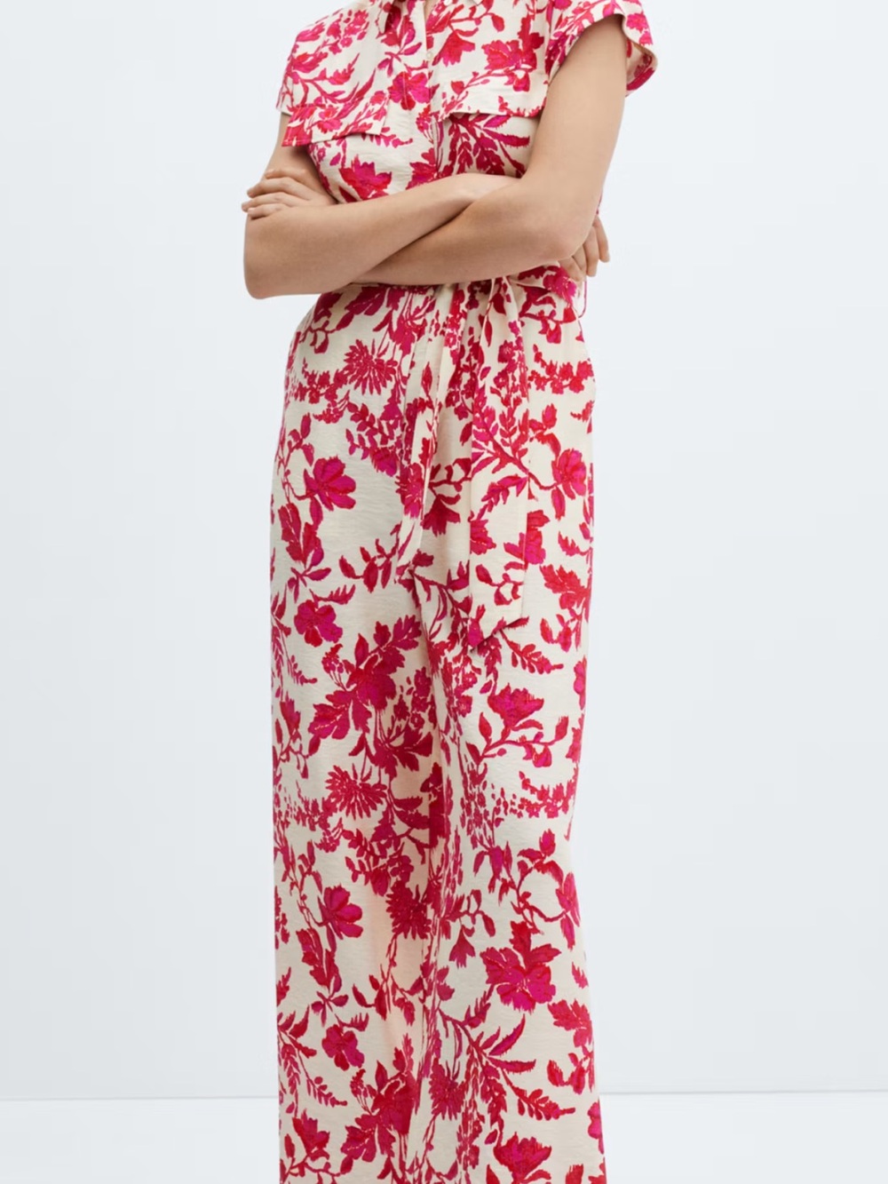 Mango Red & White Floral Wide-Leg Jumpsuit New